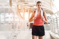 Portrait of womanl finished exercise in the city in the morning Royalty Free Stock Photo