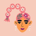 Portrait of young girl with flowers. Avatar of European woman character. Vector illustration for postcards, posters Royalty Free Stock Photo