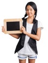 Portrait of a teenager woman hands holding the chalkboard with clipp Royalty Free Stock Photo