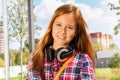 Portrait of young girl with headphones Royalty Free Stock Photo