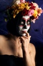 Portrait of a young girl with makeup in the image of Katrina for the holiday of the Day of the Dead. Sugar skull makeup Royalty Free Stock Photo