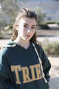 Portrait of a young girl in a park.