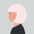 Portrait of young girl in profile. Pretty woman, blonde with short hair and blue eyes. Female silhouette isolated on gray Royalty Free Stock Photo
