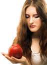 Portrait of young girl with red apple Royalty Free Stock Photo