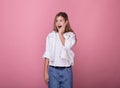 Portrait young girl screaming with joy Royalty Free Stock Photo