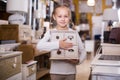 Portrait of young girl stading with design curbstone