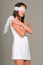 Portrait of girl with white angel wings Royalty Free Stock Photo