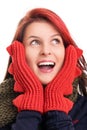 Surprised young girl in winter clothes Royalty Free Stock Photo