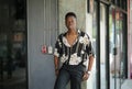 Portrait of young handsome afro black man posing outdoor Royalty Free Stock Photo