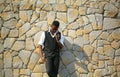 Portrait of young handsome afro black man posing outdoor Royalty Free Stock Photo