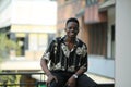 Portrait of young handsome afro black man posing outdoor Royalty Free Stock Photo