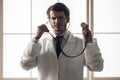 Portrait Young Handsome Doctor Holding Stethoscope Royalty Free Stock Photo