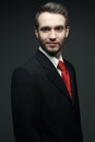 Portrait of young handsome man (businessman) in black suit Royalty Free Stock Photo