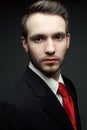 Portrait of a young handsome man (businessman) in black suit wit Royalty Free Stock Photo