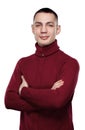 Portrait of young handsome smiling man looking at camera over white background Royalty Free Stock Photo