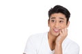 portrait of a handsome smiling young man, student, worker, daydreaming, isolated on white background