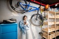 Handywoman in the workshop or garage at home