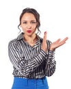 Portrait of young happy clapping business woman, isolated on white background Royalty Free Stock Photo