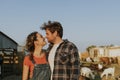 Portrait of a young happy couple at a farm Royalty Free Stock Photo