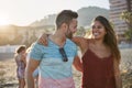 Young happy couple looking at each other on beach Royalty Free Stock Photo