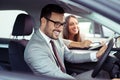 Portrait of happy customer buying new car Royalty Free Stock Photo