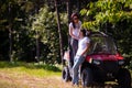 Young couple driving a off road buggy car Royalty Free Stock Photo