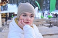 Portrait of young sport girl in ski resort Royalty Free Stock Photo