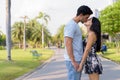 Young Hispanic couple relaxing in the park together Royalty Free Stock Photo