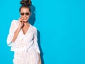 Portrait of young hot beautiful woman posing in studio Royalty Free Stock Photo