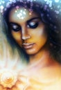 Illustration Portrait of a young indian woman with closed eyes meditating up Royalty Free Stock Photo