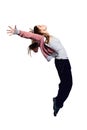 Portrait of young jumping girl in mid-air Royalty Free Stock Photo