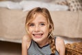 Portrait, young kid or big smile in oral hygiene, dental care or orthodontics as healthy teeth. Happy, proud or female Royalty Free Stock Photo