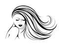 Beautiful smiling woman with long, wavy hair. Makeup and hair salon vector illustration.