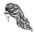 Beautiful woman with long, wavy hair, wearing eyeglasses. Style and beauty vector illustration.
