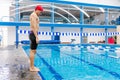 Portrait of young latin man swimmer at the pool in Mexico Latin America Royalty Free Stock Photo