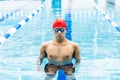 Portrait of young latin man swimmer at the pool in Mexico Latin America Royalty Free Stock Photo