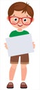 Portrait of a young little boy holding a blank sign white paper Royalty Free Stock Photo