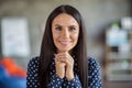 Portrait of young lovely pretty attractive beautiful smiling cheerful good mood businesswoman on job interview at office Royalty Free Stock Photo