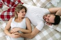 Portrait of young loving couple in bedroom Royalty Free Stock Photo