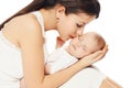 Portrait of young loving mother kissing her baby Royalty Free Stock Photo