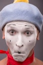 Portrait of young male mime with white face, grey Royalty Free Stock Photo