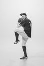 Portrait of young man, baseball player, pitcher training. Black and white photography. Innings Royalty Free Stock Photo