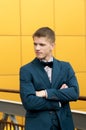 Portrait of young man in blue suit. Royalty Free Stock Photo