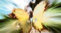 Portrait young man cutting pineapple - Close up male hand holding sharp knife preparing tropical fresh fruits Royalty Free Stock Photo