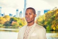 Young African American Man traveling in Central Park, New York Royalty Free Stock Photo