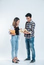 Portrait young man explaining project on book to her partner