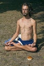 Portrait of young man during his yoga session Royalty Free Stock Photo