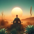 Portrait of a young man meditating while practising yoga.