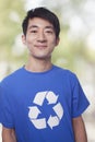 Portrait of young man with recycling t-shirt Royalty Free Stock Photo