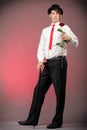 Portrait young man and rose enamoured love Royalty Free Stock Photo